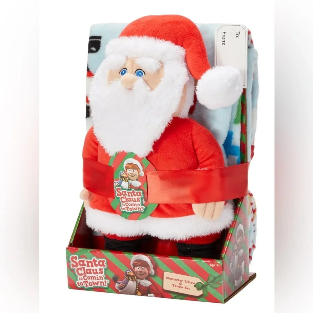 Santa Clause Is Coming To Town Santa Pillow Buddy & Santa Soft Plush Throw NEW